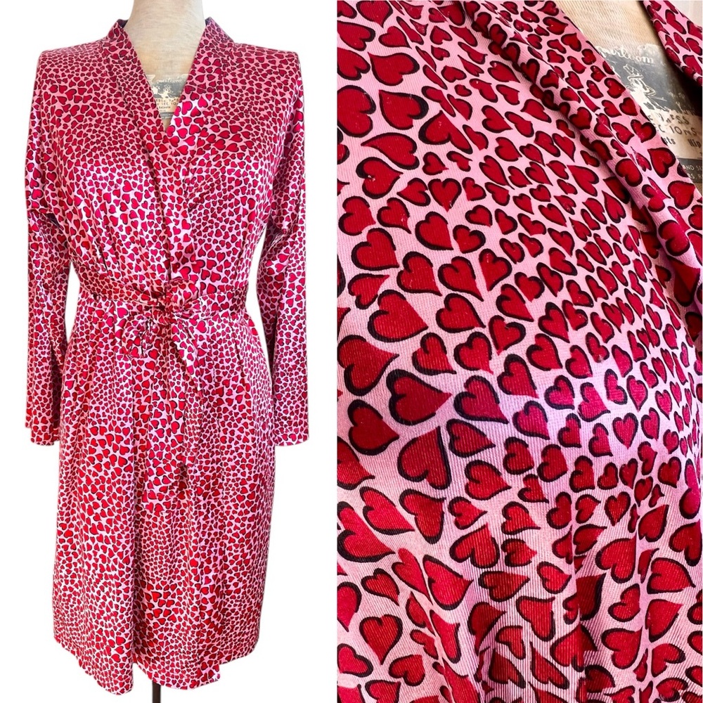 Vintage 90s Heart Print Robe JW San Francisco Pink/Red